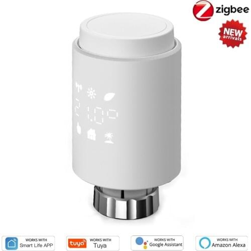 Tuya Smart ZigBee Radiator Actuator TRV TV02 Programmable LED Thermostatic Radiator Valve Temperature Controller Support Alexa