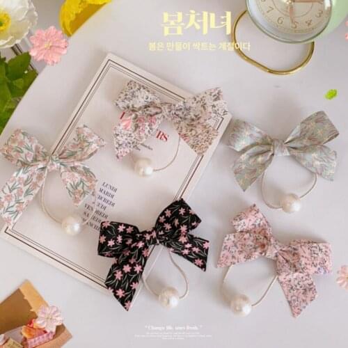 Floral Bow Knot Hair Ring Temperament Girl Heart Tie Hair Hair Rope Matte Pearl Hair Rope