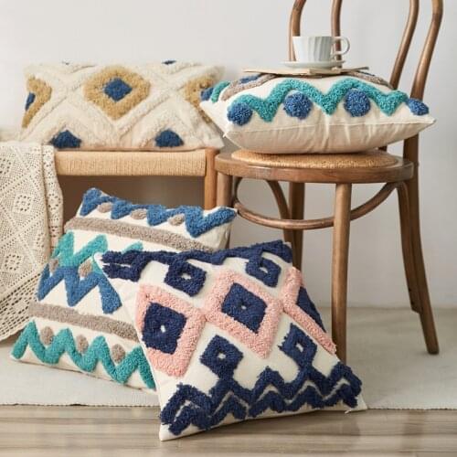 Blue Green Geometric Cushion Cover with Tassels Embroidery Home Deco Pillow Cover Sofa Pillowcase Pillow Sham 45x45cm/30x50cm