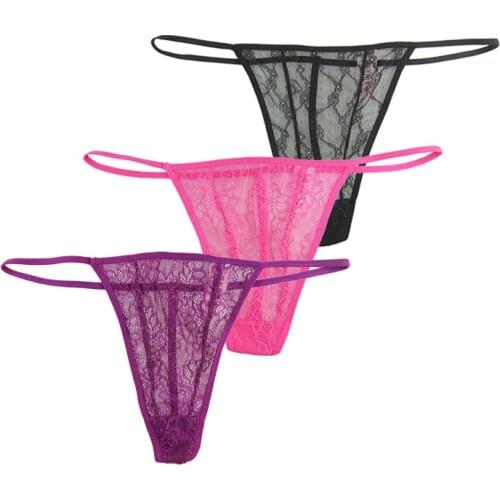 3Pcs/Pack Sexy G-String Transparent Hollow Out Plus Size XS S M L XL 2XL 3XL 4XL 5XL Purple Pink Black Lace Panties Thong
