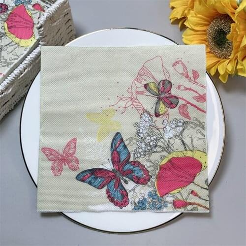 20Pcs/Pack Butterfly Flower Decoupage Paper Napkins Vintage Paper Tissues for Party Tableware Wedding Xmas Festival Supplies T