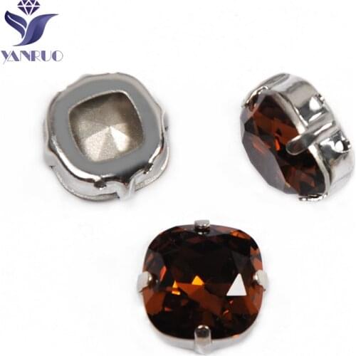 YANRUO 4470 All Sizes Smoked Topaz Cushion Cut Sewing Rhinestones Applique Crystal Crafts Strass Point Back Glass Stones