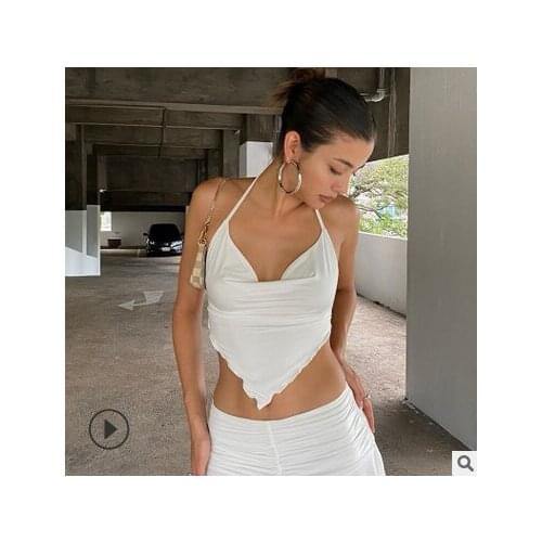 Ladies summer camisole sexy fashion rhombus wave side vest tight-fitting cropped crop top 2020 new products