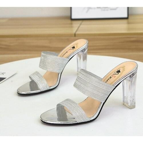 2021 Summer Women Pumps Blingbling Solid Woman Party Sandals Sexy Female Slippers Transparent Heel Solid Womens Party High Heels
