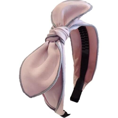 Women Sweet Bowknot Hair Hoop Solid Color Wide Cloth Headband Party Headwrap