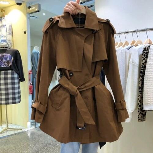 Women Long-sleeved Turn-Down Collar Double Breasted Loose Coat Female Korean Fashion Mid Long Windbreaker Overcoat