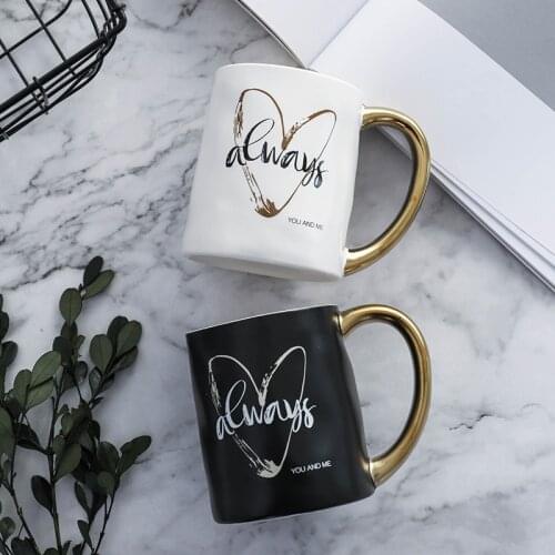 Gold Love Ceramic Coffee Mug Porcelain Juice Drinking Water Coffee Milk Tea Cup Gift for Friend Couple
