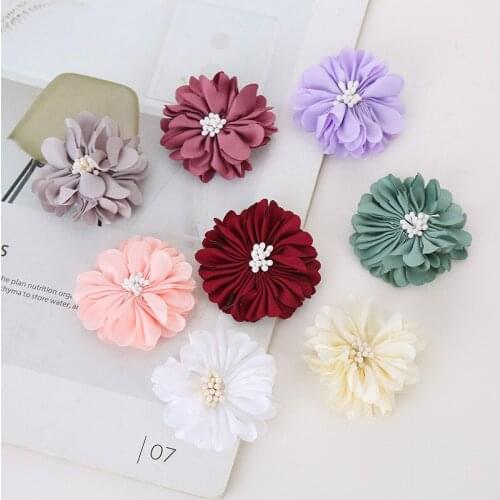 10Pcs 5cm Cloth Arts Floral Stamens Flowers Clothes Appliques DIY Craft Supplies Jewelry Hair Accessories Ornament Home Material