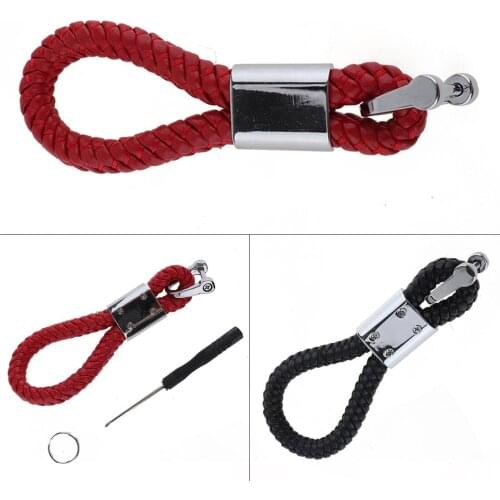 2 colors Long Type Zinc Alloy+PU Leather Car Key Case Accessories Key Ring Weave Pendant Rope with Installation Tool