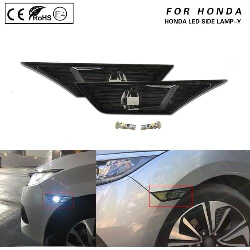 2Pcs OEM style Side Fender Marker Light +Two bulbs White Lamp For Honda Civic 2016 2017 2018 2019 2020 2021 Smoked