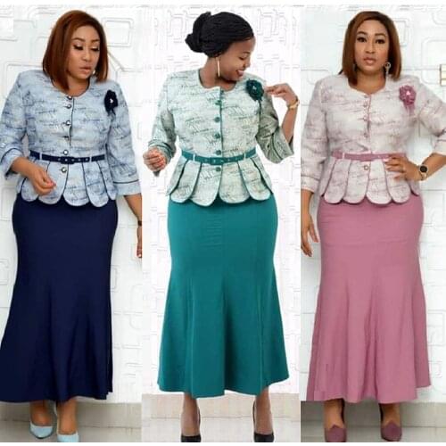 2XL 6XL Tilapia Fashion 2021 African Mama Two Pieces Sets OL Style Plus Size Bazin Riche Print Elastic Outfit with Belt