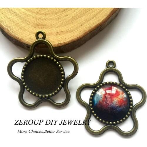 5pcs/lot 18mm Antique Bronze Round Plated five-pointed star Alloy charms Cameo Setting Copper Jewelry Accessories MC-609