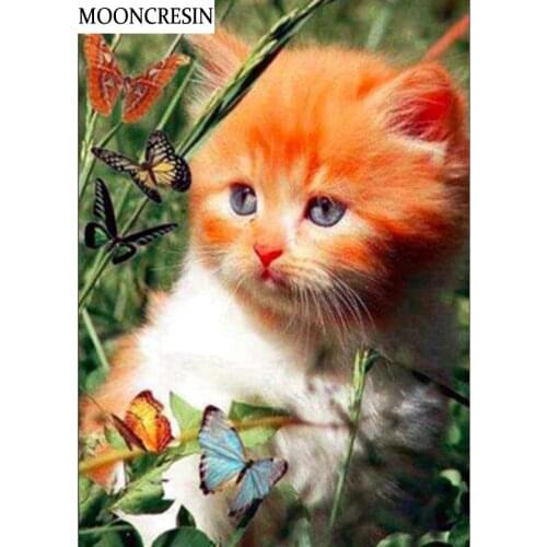 5D Diamond Painting Cat and Butterfly Full Square Cross Stitch 3D Diy Diamond Embroidery Mosaic Pattern Of Rhinestone Decor Home
