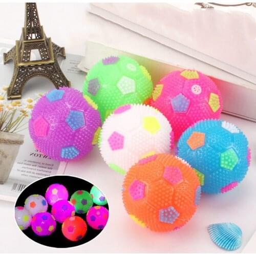 6.5cm flashing sound elastic massage football childrens toy elastic luminous football with whistle small football toy