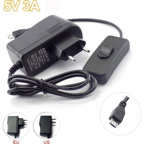 Micro USB AC to DC 5V 3A 3000mA Power Supply Adapter Charger Transformer For Raspberry Pi Zero Tablet PC Switch EU/US Plug W17