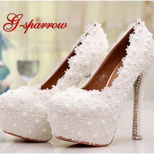 White Lace High Heel Wedding Shoes Lace Flower Bride Dress Shoes Best Price Dropshipping Bridesmaid Shoes Adult Ceremony Pumps