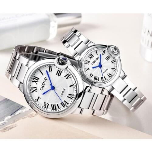 CHENXI New Fashion Couple Watch Mens Small Three-hand Dial Calendar Waterproof Simple Ladies Blue Needle Balloon Watch WA199
