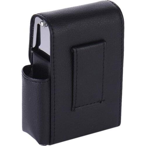 Stainless Steel + PU Leather Litchi Style Striae Cigarette Case With Lighter Pocket Cigarette Packets With A Side Pocket