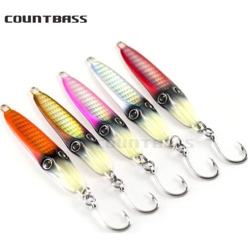COUNTBASS 5PCS 30g 1.06oz Luminous Squid Jigging Lures rigged VMC hook, Lead Metal Fishing Lure Bass Game Snapper Jigs