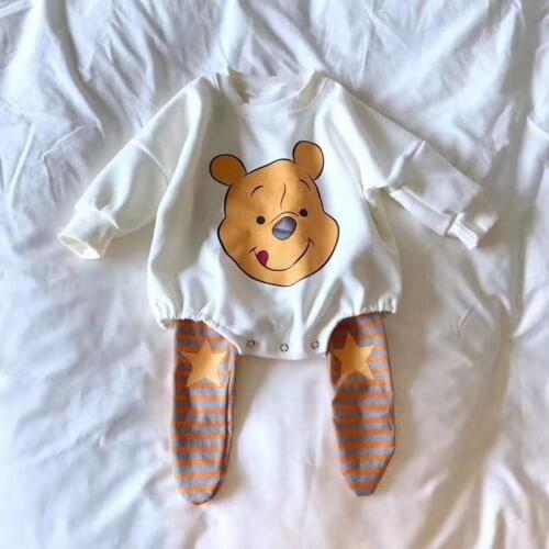 Disney Pooh Bear Baby Romper Triangle Pants Toddler Girls Boys Jumpsuit Korean Version Sweatshirt Newborn Kids Clothes