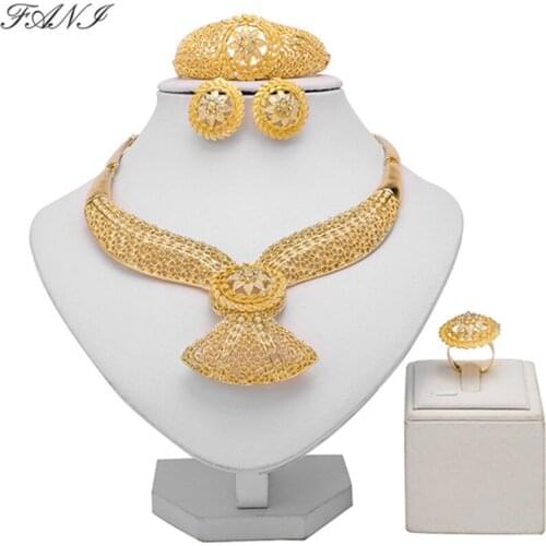Fani Dubai Gold designer Jewelry Set Brand Nigerian Wedding woman accessories jewelry set Wholesale statement Bridal jewelry set