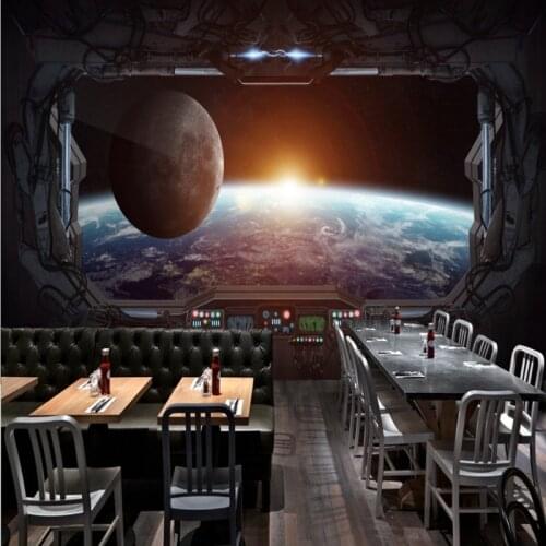 Custom mural 3D Stereo gaming room mural Cosmic Space Cabin Spacecraft Moon mural Restaurant Mural bar KTV custom Wallpaper