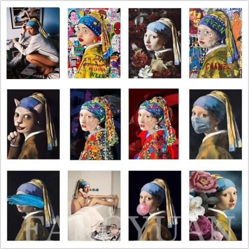 Full Square/Round Diamond Embroidery Girl With Pearl Earrings Graffiti DIY Diamond Painting Cross Stitch Mosaic Room Decoration