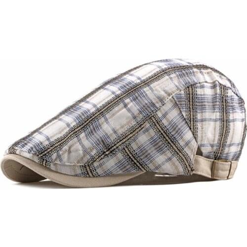 LDSLYJR 2021 Cotton plaid Newsboy Caps Flat Peaked Cap Men and Women Painter Beret Hats 21