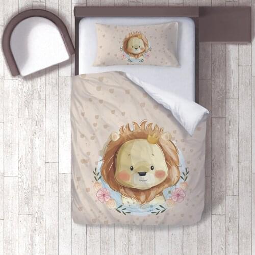 Duvet Cover Set Bedding Set Pillow Case for Baby and Kids Room 3D Printed Beige Lion Model 162