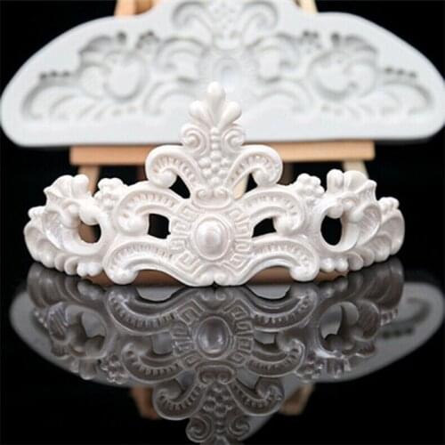 KUXSE Crown Cake Mold Relief Border Baroque Silicone Mold Fondant Cake Decorating Tool Sugarcrafts Chocolate Candy Gumpaste Mold