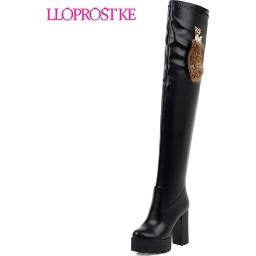 Lloprost ke Lady Autumn Winter Platform Shoe Round Toe thick High Chunky Heel Over The Knee Boots Thigh High Boot Women H597