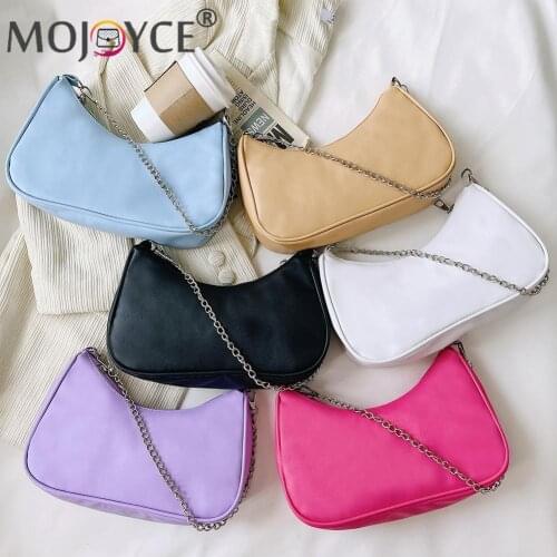 Fashion Women PU Leather Shoulder Underarm Evening Party Bag Portable Travel Solid Color Thin Chain Zipper Small Handbags