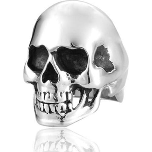Fashion Gothic Smooth Skull Mens Punk Metal Ring Party Hip Hop Ring