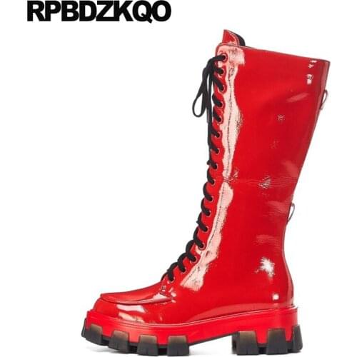 Muffin Plus Size Big Boots Flatform Lace Up Patent Leather Red Creepers Harajuku Knee High Luxury Brand Shoes Women Platform