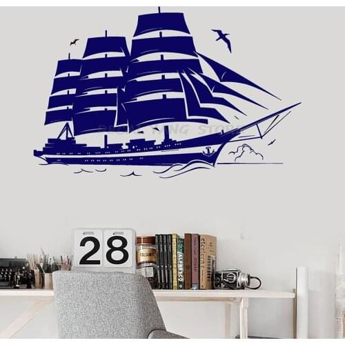 Boat Sail Wall Decal Ship Yacht Ocean Marine Themed Bathroom Kids Room Home Decor Vinyl Window Stickers Waterproof Mural 1468