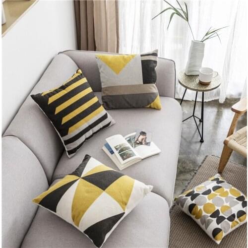 Yellow Grey Embroidery Pillow Cover Coffee Circle Cushion Cover Home Decorative PillowCase Pillow Sham 45cmx45 for Living Room