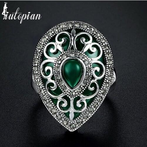 Iutopian 2017 New Arrival Vintage Elegant Heart-sgaped with 2 Colors Stone for Women Gift #RB3970green