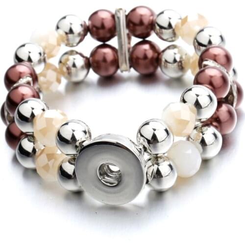 New Beads Snap Bracelet Double Layer Brown Natural Stone Beaded Bracelet Fit 18mm 20mm Snap Buttons Jewelry for Women Men