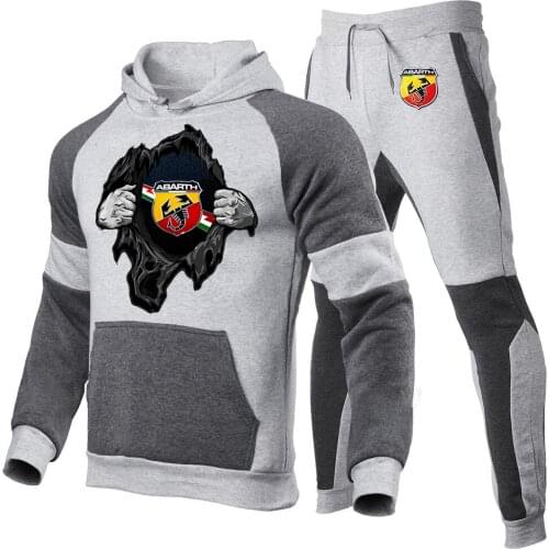Autumn Winter ABARTH Logo 2020 Tracksuit Men Fashion Hoodies Men Suits Brand Sets Men Sweatshirts+Sweatpants Hooded Pullover