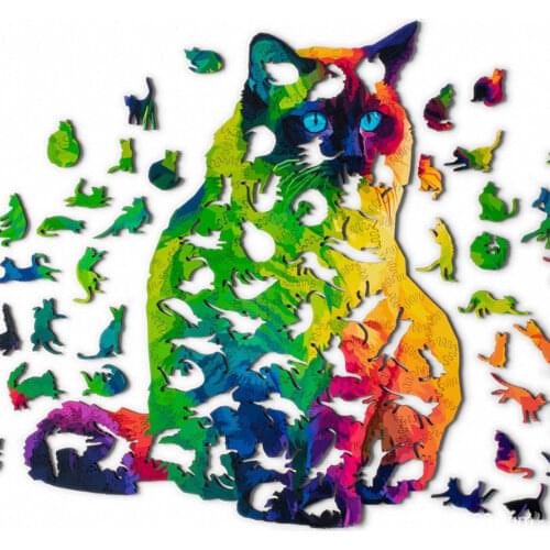 Basswood Puzzles Rainbow Cat Building Blocks Puzzle Nature-themed Puzzle Game-enjoy Relaxing Time For Kids Adults