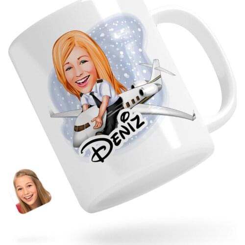 Personalized Women 'S Captain Pilot Caricature Of White Mug cup