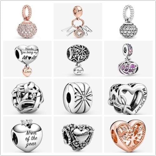 925 Sterling Silver Glittering Infinity Hearts & Stars Dangle Bead Fit Women Pan Bracelet & Necklace Jewelry