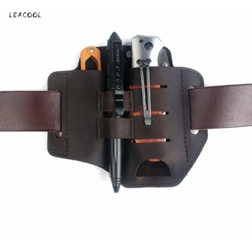 Portable Genuine Leather Waist Bag EDC Pocket Multifunction Universal Knife Pen Storage Knife Cover Scabbard Clip Outdoor Tool