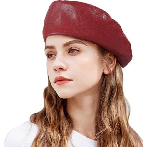 Q Lady Girl Hats Beret Cap Elegant Vintage Fashion Casual 1Pcs Women Beret Hat PU Leather Women Retro Autumn Winter Accessories