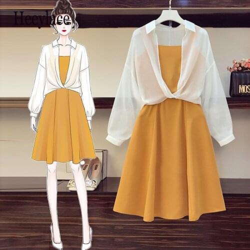 Plus size women Summer two piece set sleeveless straps a-line midi dress and long sleeve sunscreen suits for women holiday beach