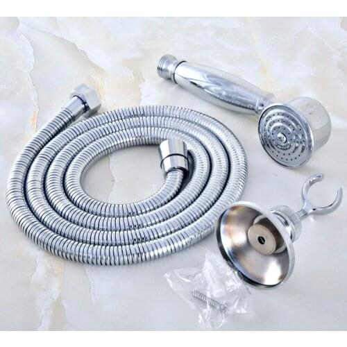 HotelSpa Chrome 59" Extra Long Flexible Tube Stretchable Hose Pipe & Hand Held Spray Shower Head + Adjustable Holder Dhh024
