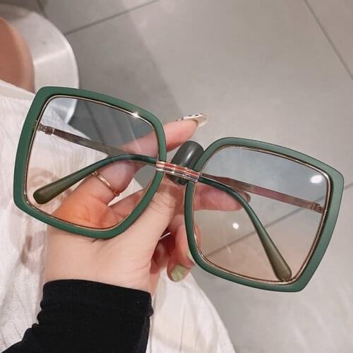 Unique Green Red Stripe Square Sunglasses For Women Luxury Brand Single Bridge Sun Glasses Female Oversized Green Pink Shades