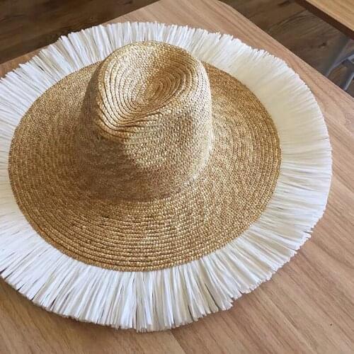 New Elegant Fringed Woven Straw Boater Hat Casual Sun Hat Wide Brim Jazz Panama Hat Unisex Beach Hats For Kentucky Derby Trave