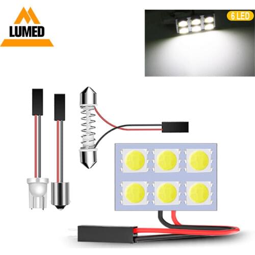 100PCS T10 W5W BA9S C5W 6 LED Car LED light Bulb 5050 SMD Vehicle Panel Lamps Auto Interior Reading Lamp Bulb Dome Light