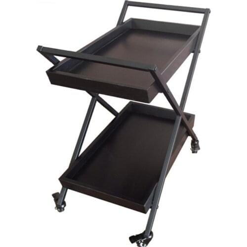 Retro Solid Wood Iron Dining Car Hotel KTV Wine Servicer Mobile Household Plate Storage Restaurant Trolley